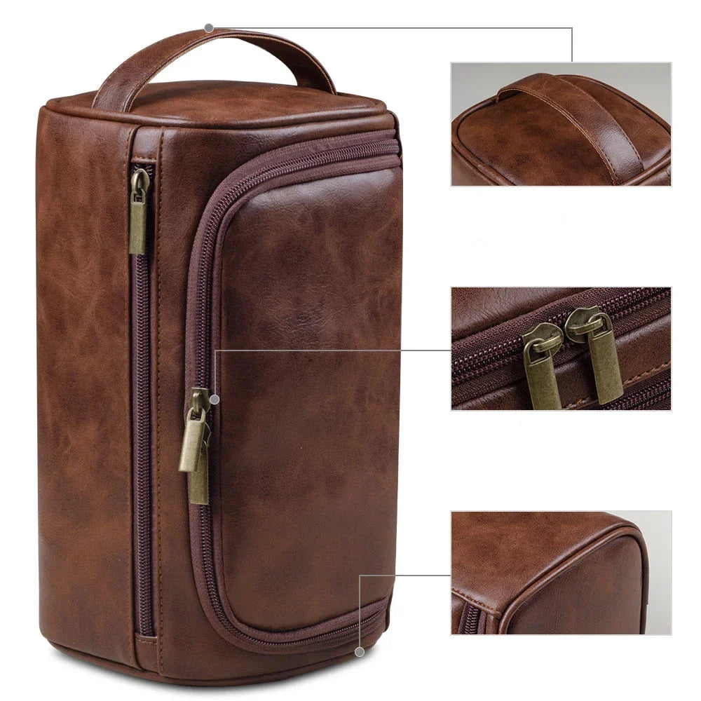 Stylish and compact toiletry bag with a durable design, featuring multiple zippers and a convenient handle for easy carrying, ideal for organizing essentials during travel.