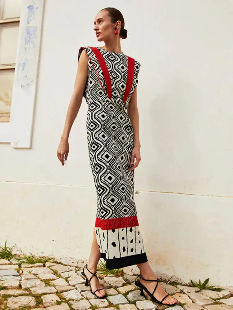 Fashion Contrast Print Slim Dress