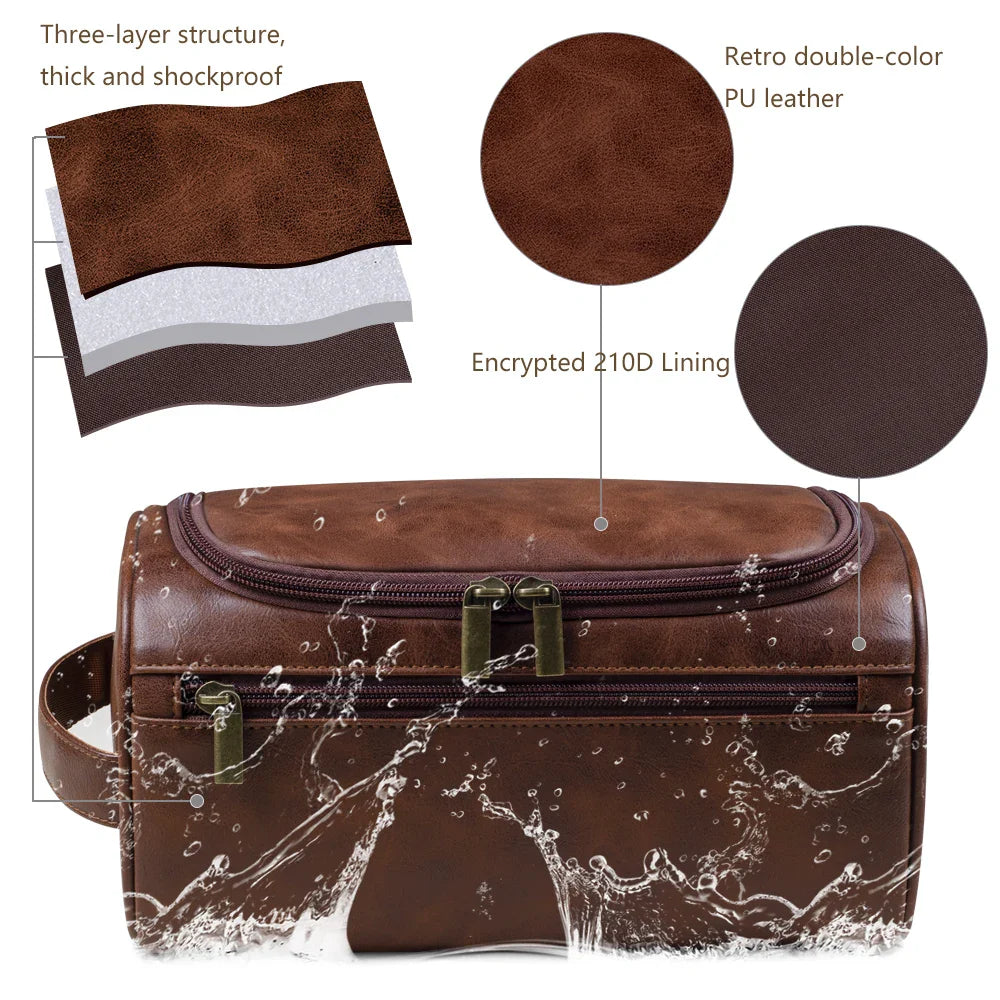 Stylish and compact toiletry bag with a durable design, featuring multiple zippers and a convenient handle for easy carrying, ideal for organizing essentials during travel.