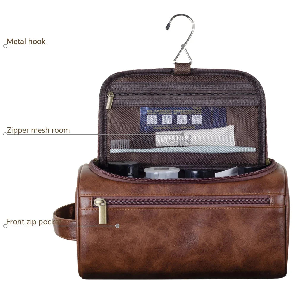 Stylish and compact toiletry bag with a durable design, featuring multiple zippers and a convenient handle for easy carrying, ideal for organizing essentials during travel.