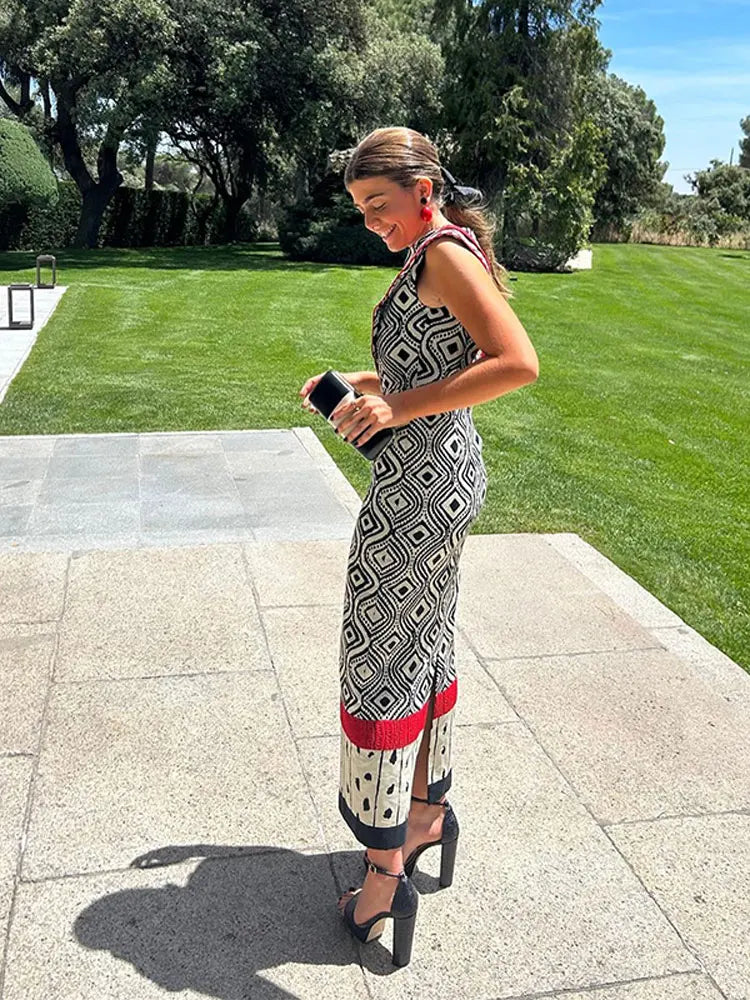 Fashion Contrast Print Slim Dress