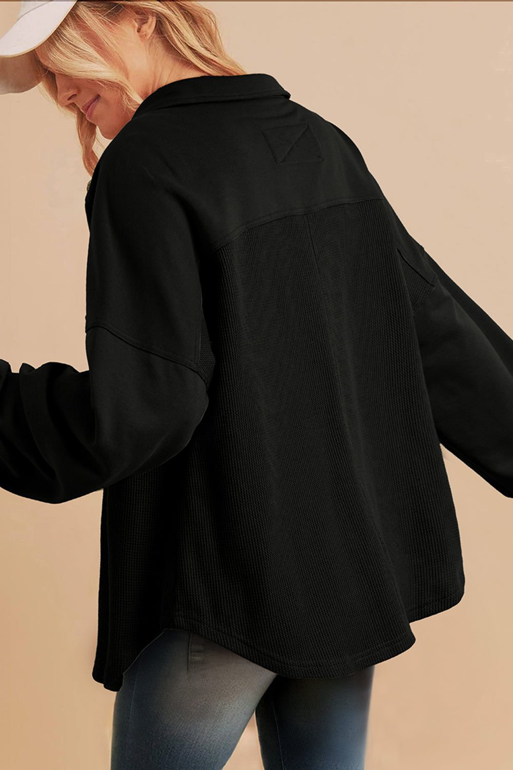 Waffle Knit Patchwork Buttoned Oversized jacket