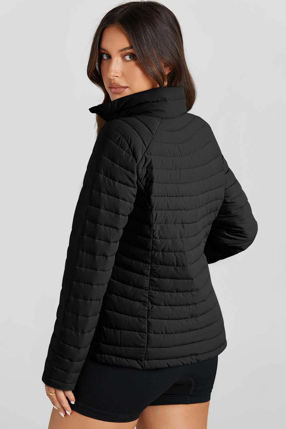 Sporty Puffer Jacket with Zip Closure and Hood
