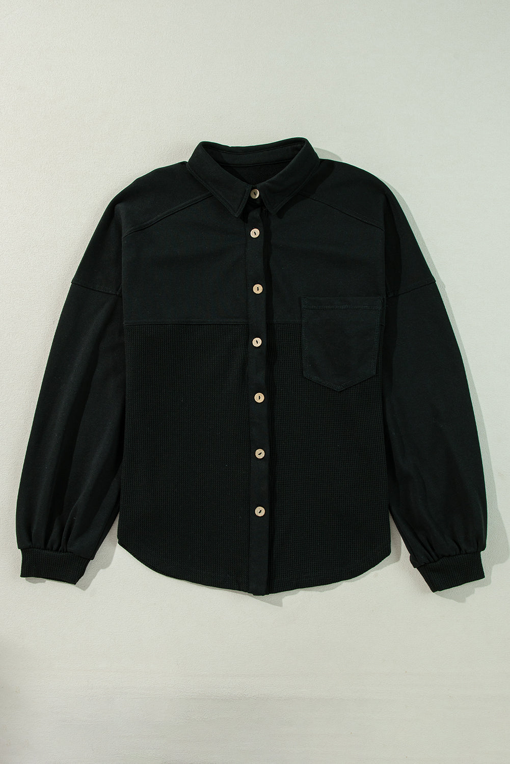Waffle Knit Patchwork Buttoned Oversized jacket