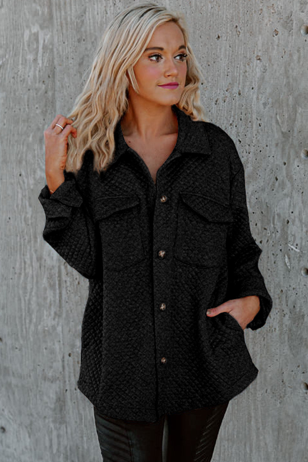 Textured Oversized Button - Down Shacket