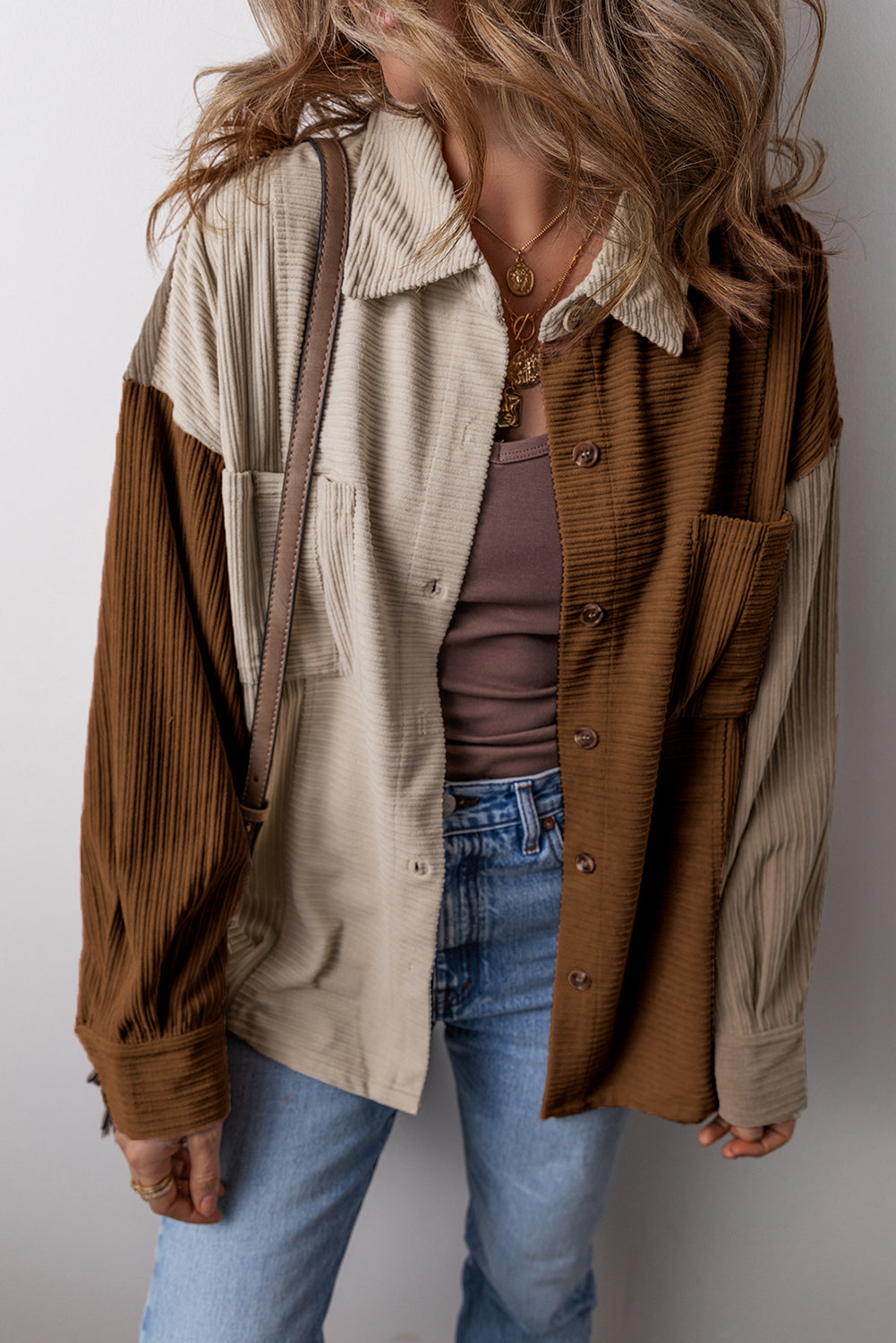 Color Block Oversized Button-Down jacket