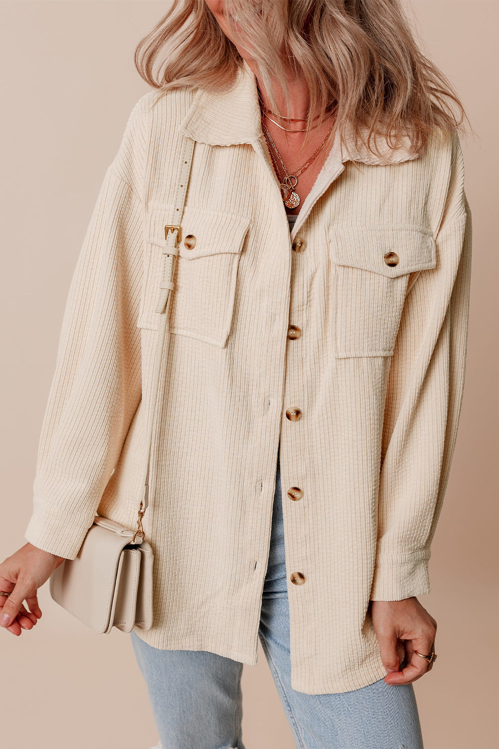Lightweight Textured Button - Up Shirt Jacket