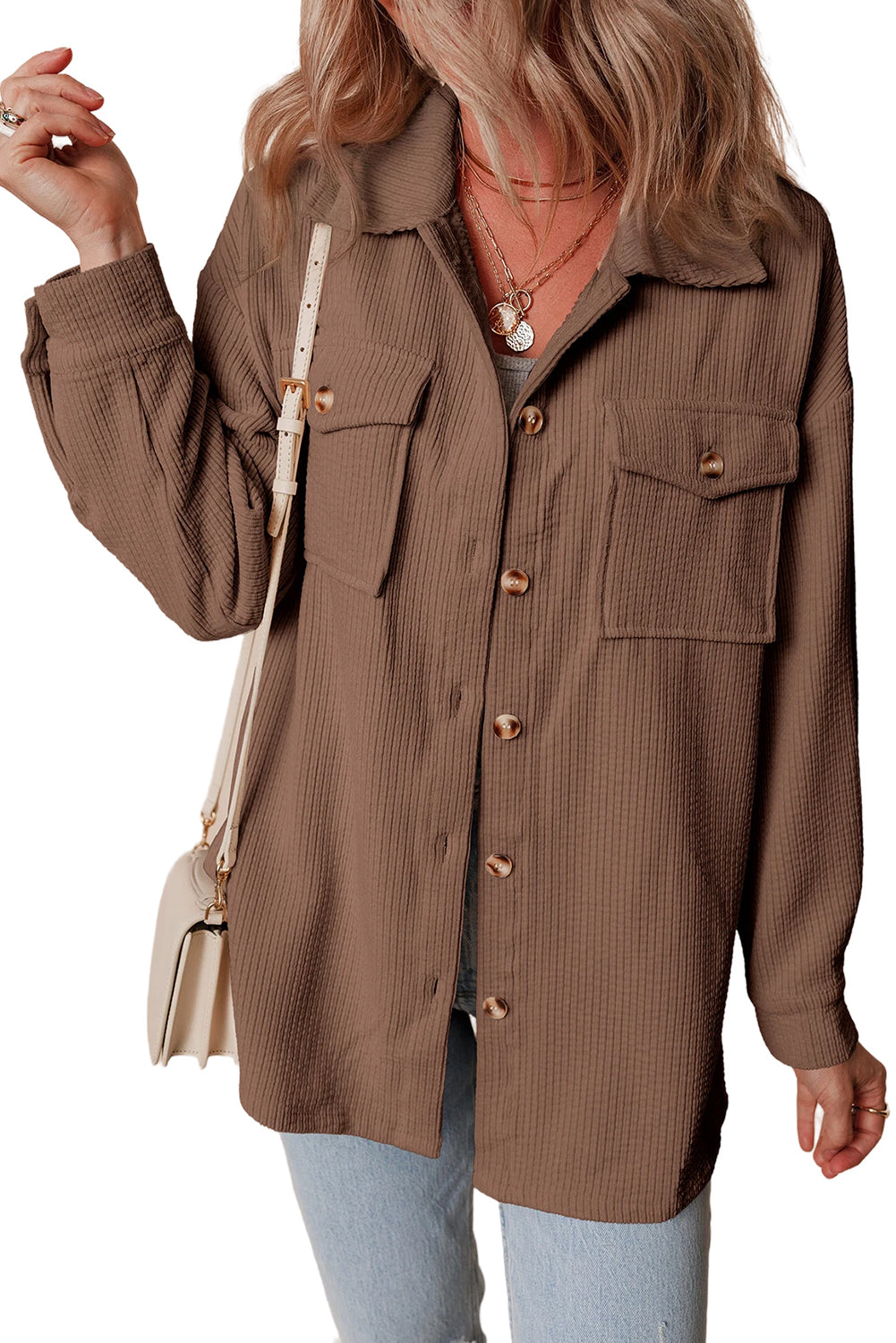 Casual Waffle - Knit Button Up Shacket