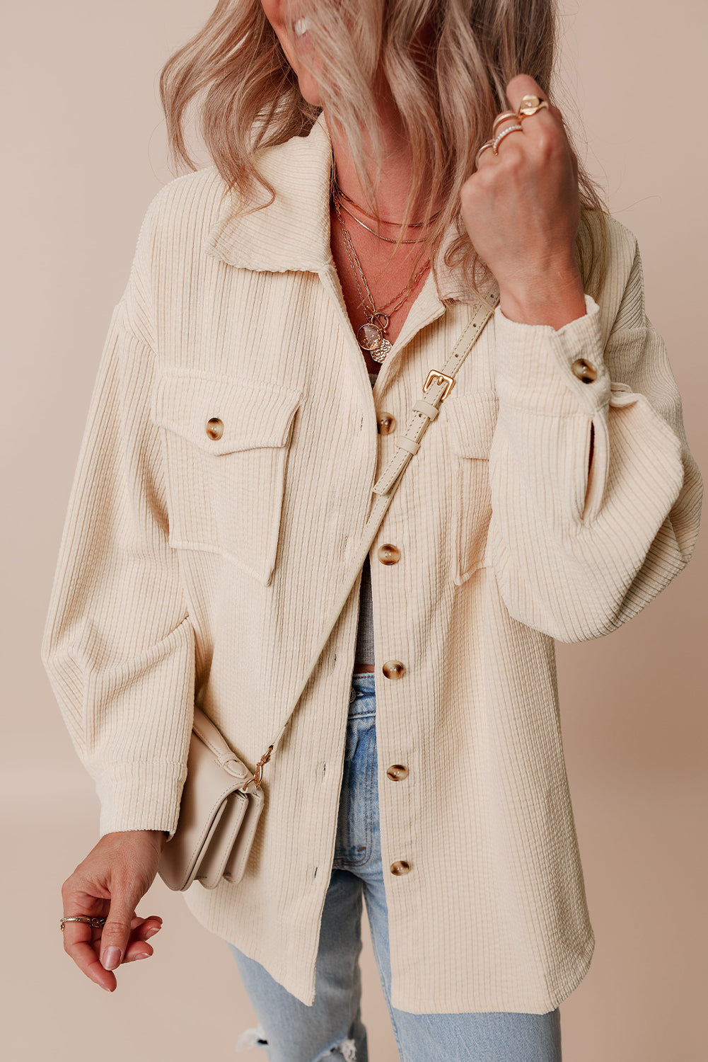 Lightweight Textured Button - Up Shirt Jacket