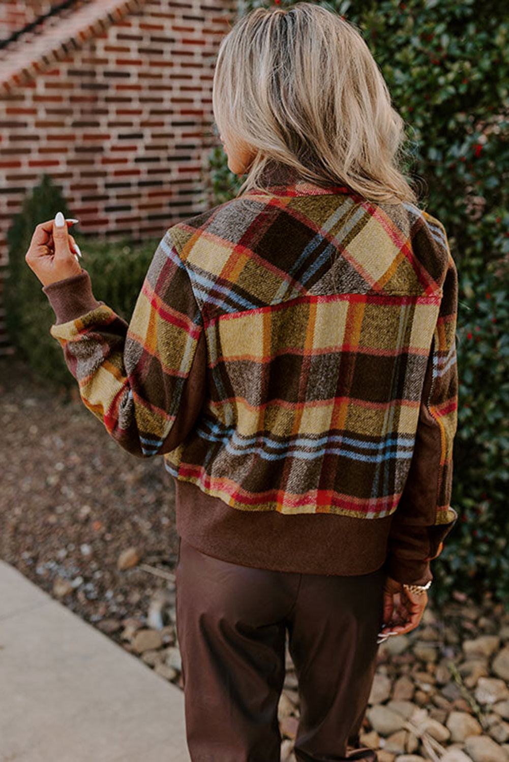 Plaid Button-Up Bomber Jacket