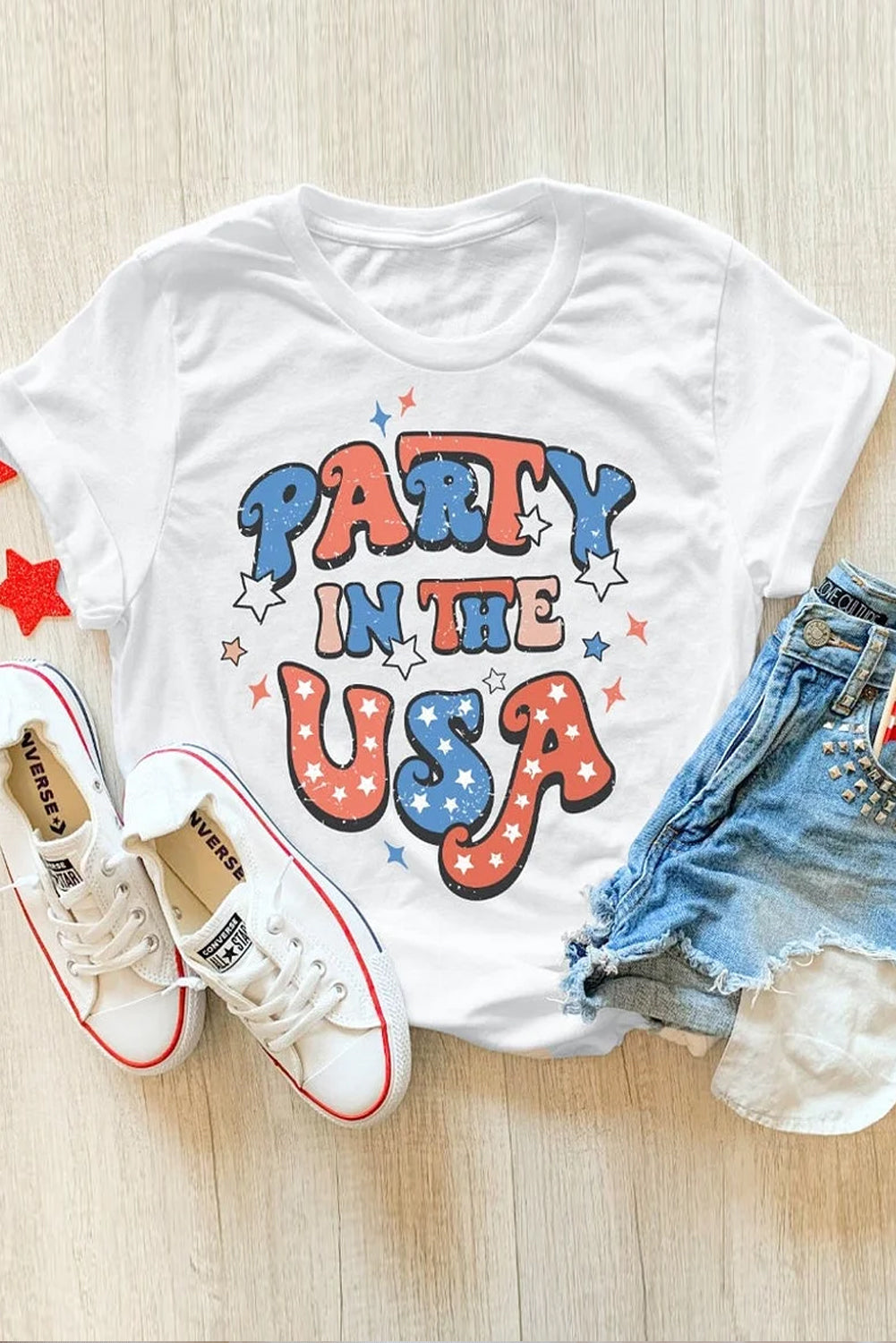 StarWave White Party in the USA Flag Fashion Top