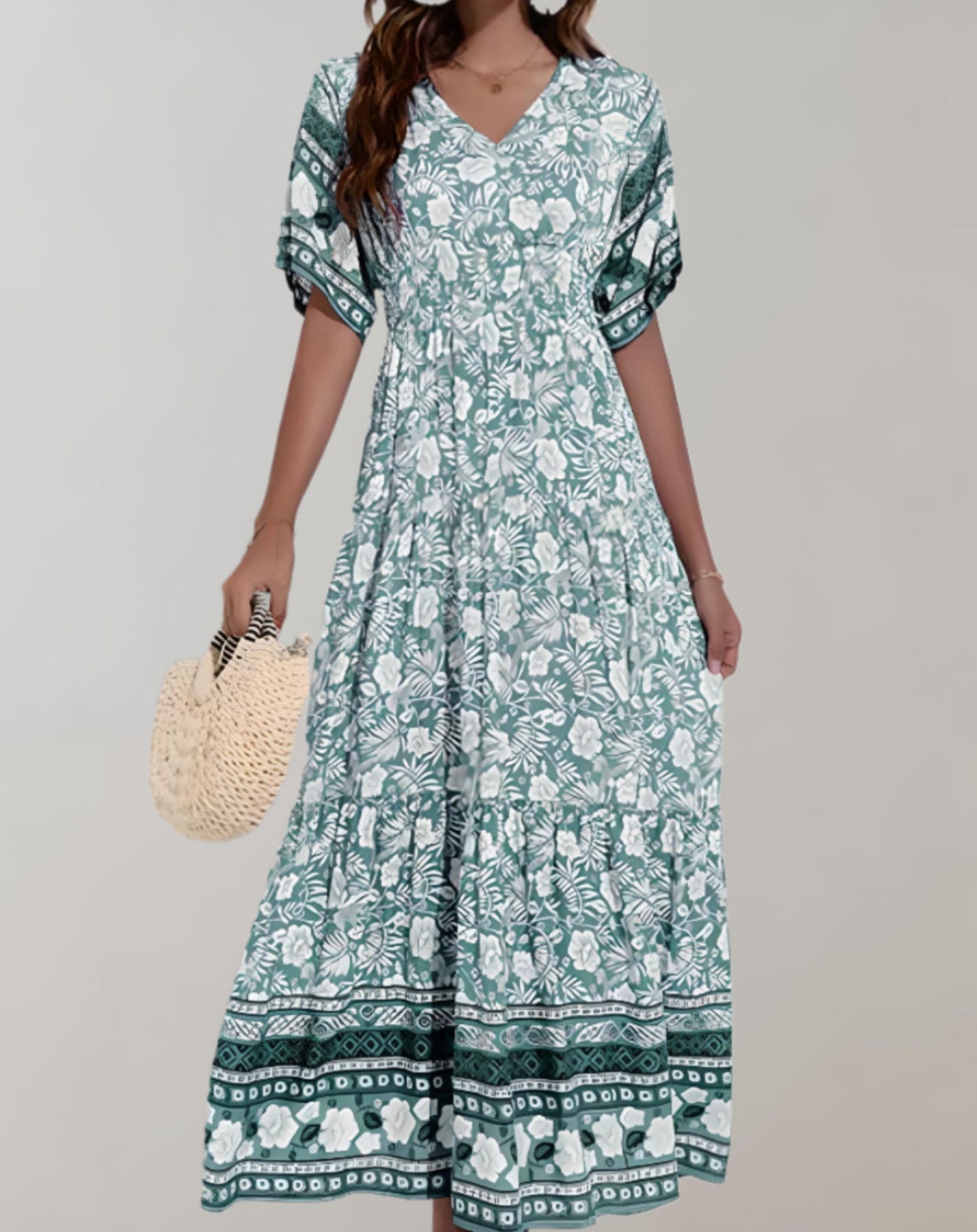 Mia - Trendy V-neck floral maxi dress for women