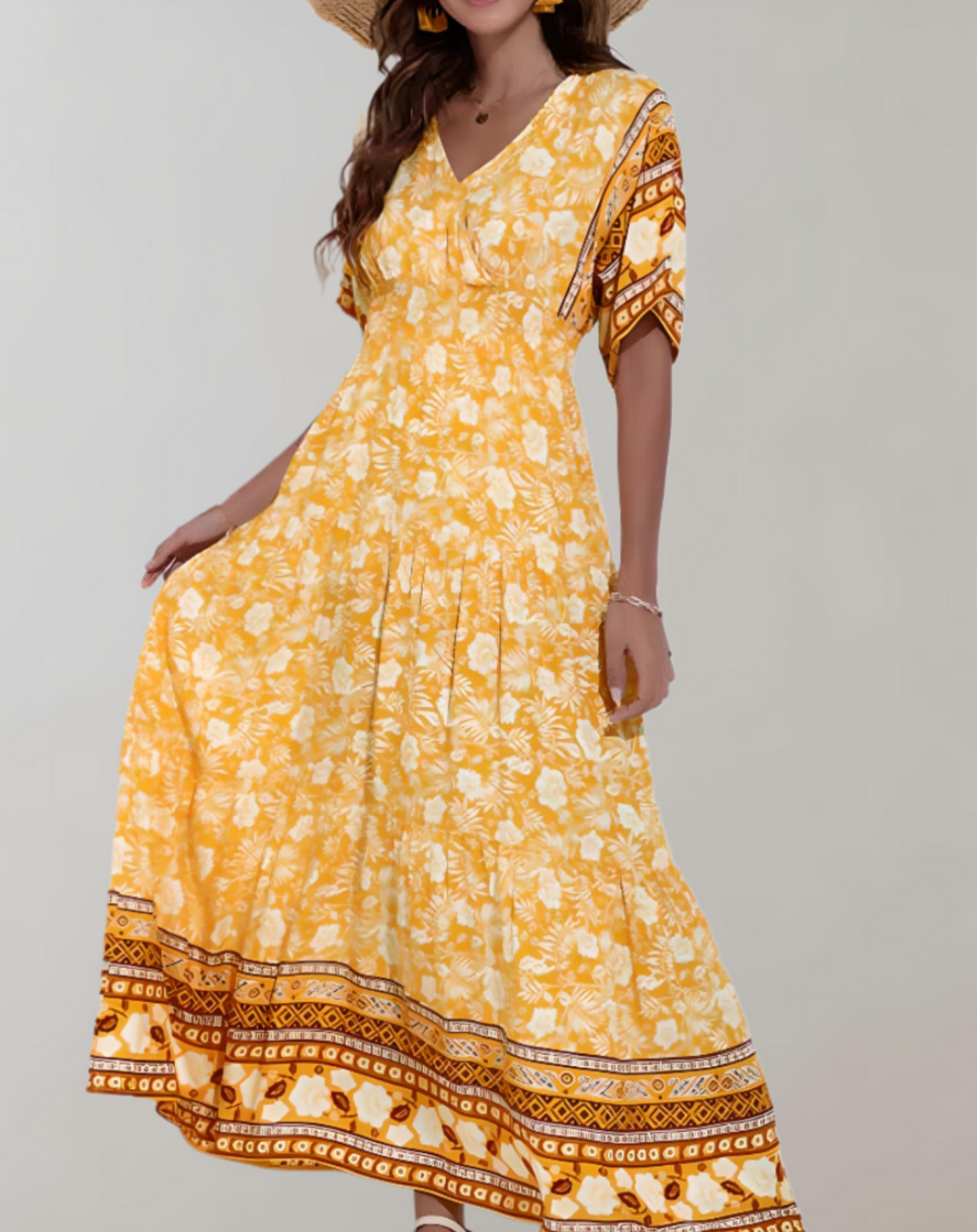 Mia - Trendy V-neck floral maxi dress for women