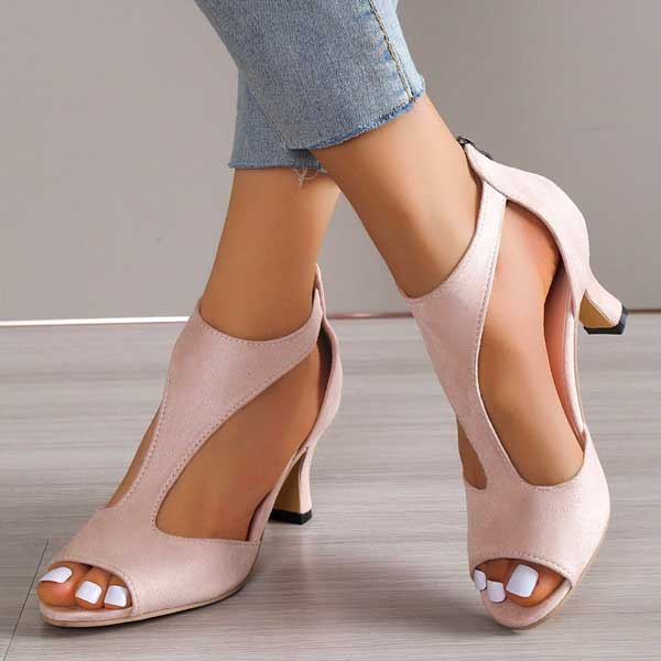 Image showing women's open-toe heels with a sleek, cut-out design and a comfortable heel, perfect for adding elegance and style to any outfit.