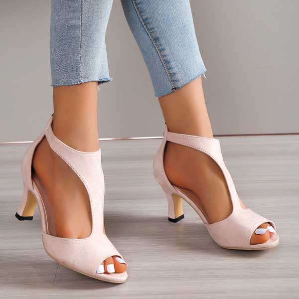 Image showing women's open-toe heels with a sleek, cut-out design and a comfortable heel, perfect for adding elegance and style to any outfit.