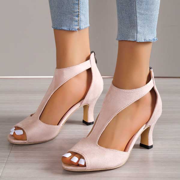 Image showing women's open-toe heels with a sleek, cut-out design and a comfortable heel, perfect for adding elegance and style to any outfit.
