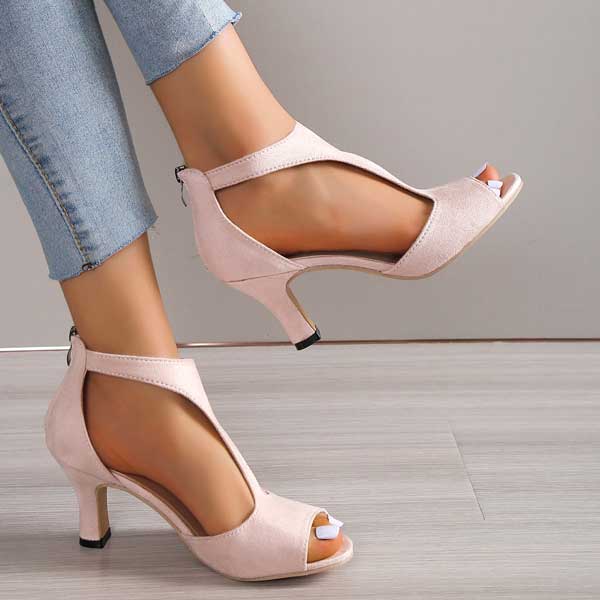 Image showing women's open-toe heels with a sleek, cut-out design and a comfortable heel, perfect for adding elegance and style to any outfit.