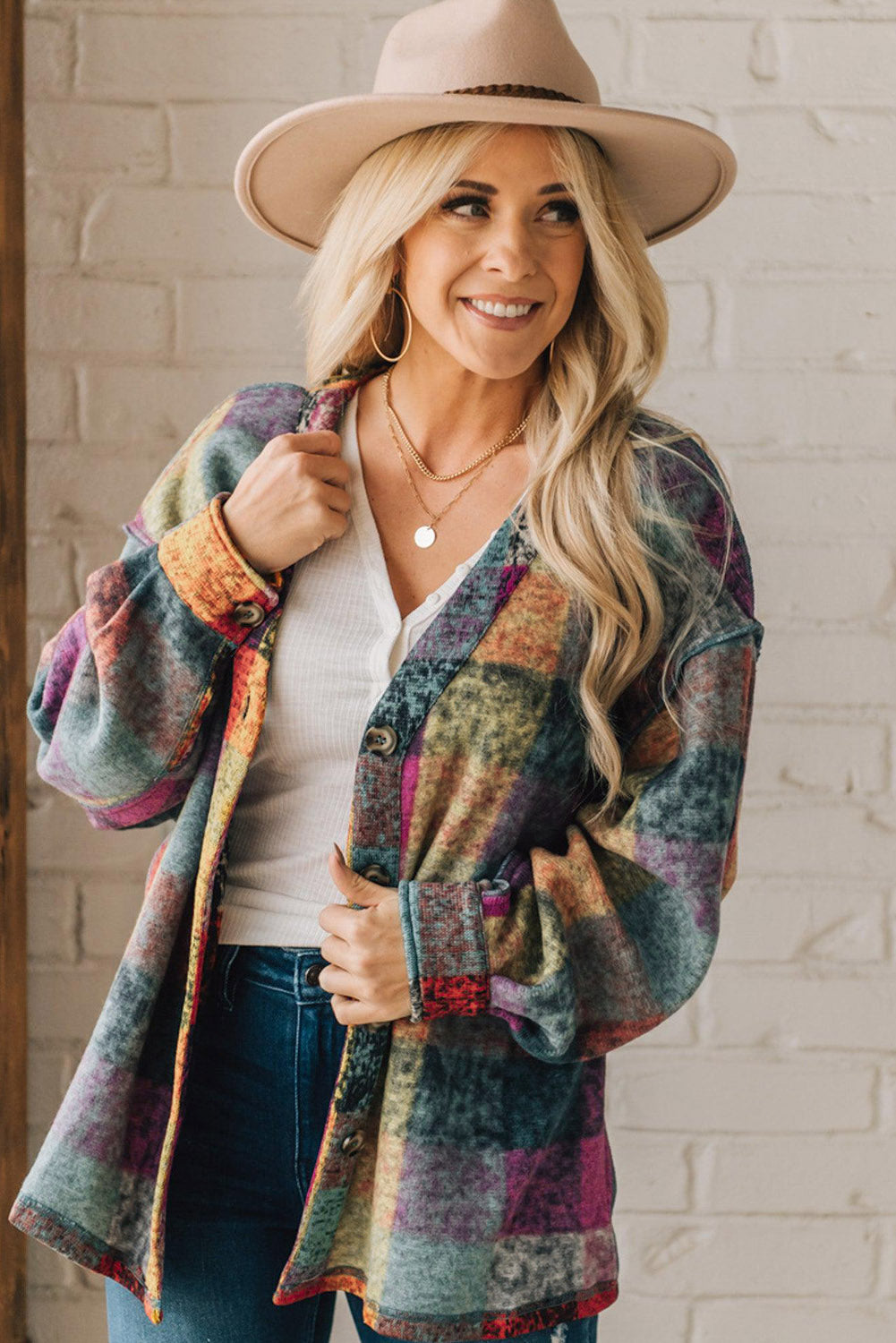 Vintage - Inspired Plaid Button Up Shirt Jacket
