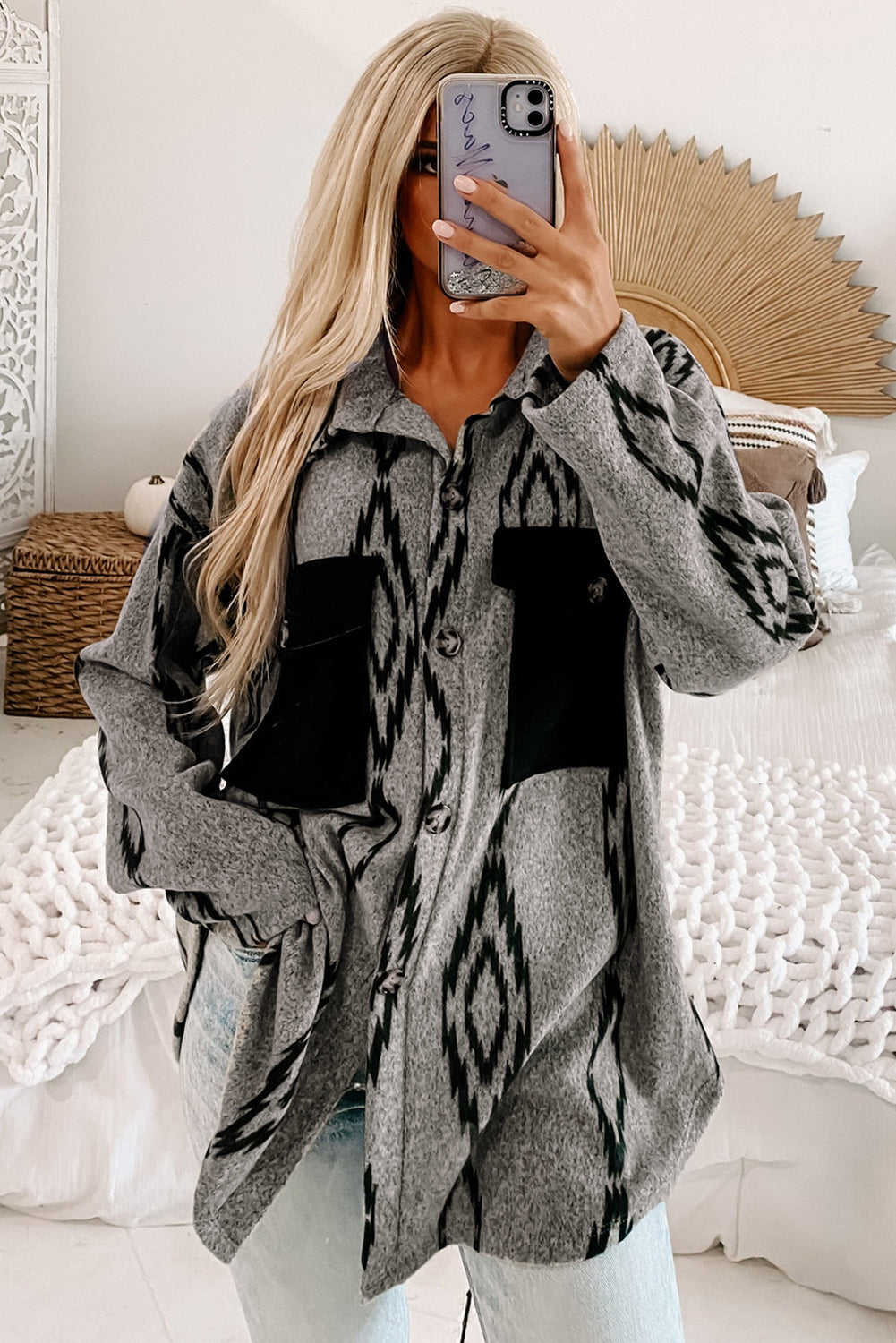 Southwestern - Print Oversized Shirt Jacket