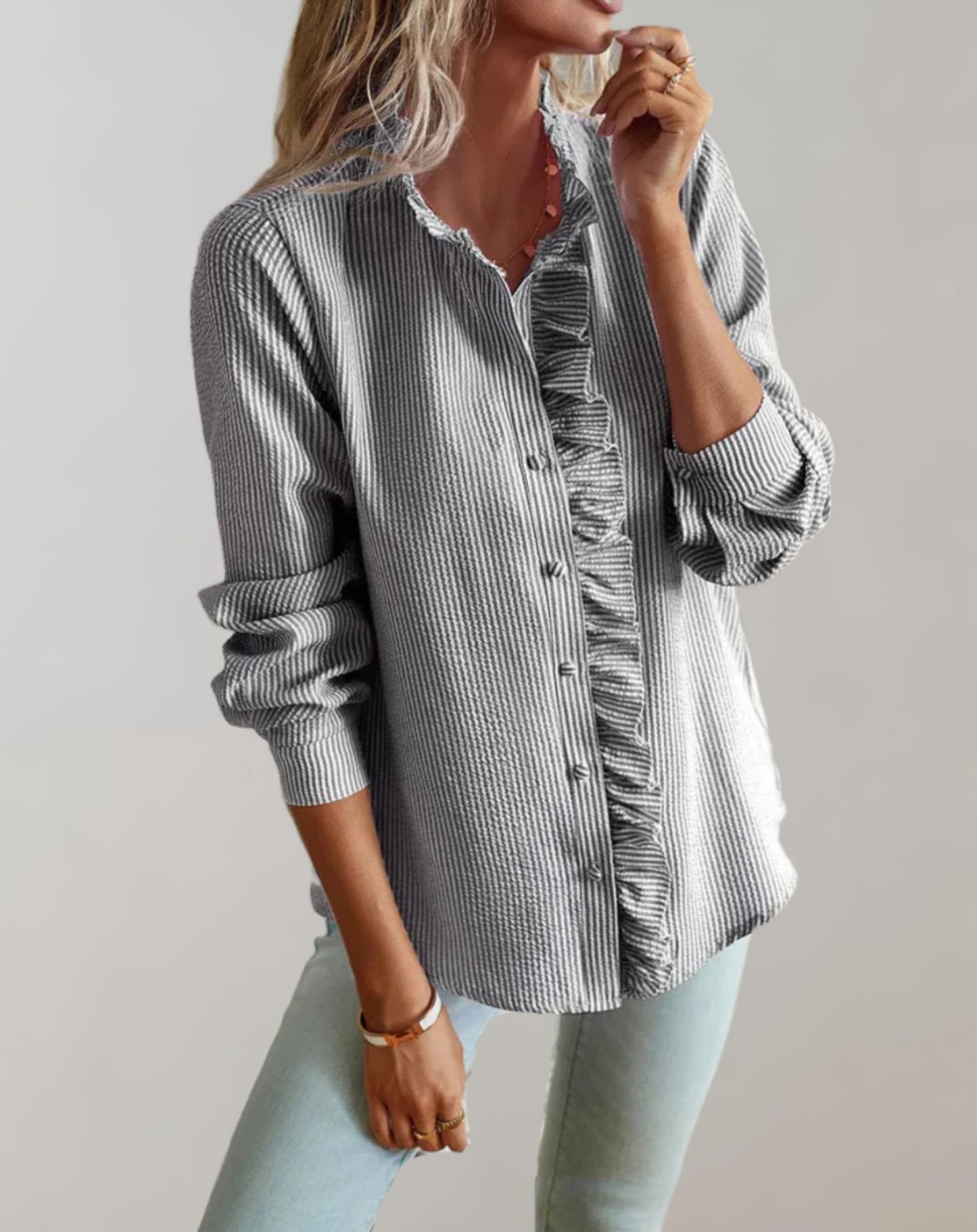 Celeste - High Neck Ruffled Long Sleeve Top