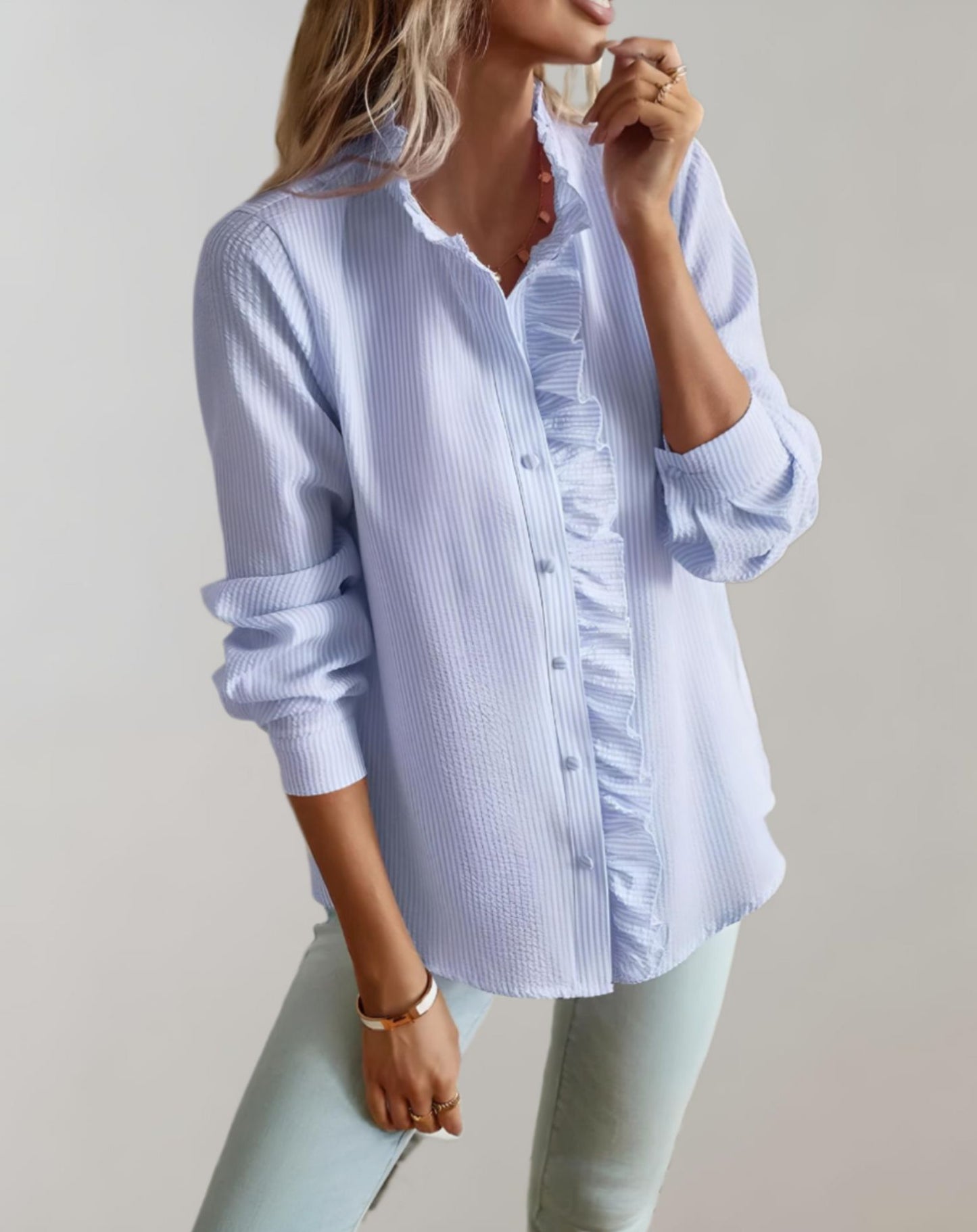 Celeste - High Neck Ruffled Long Sleeve Top