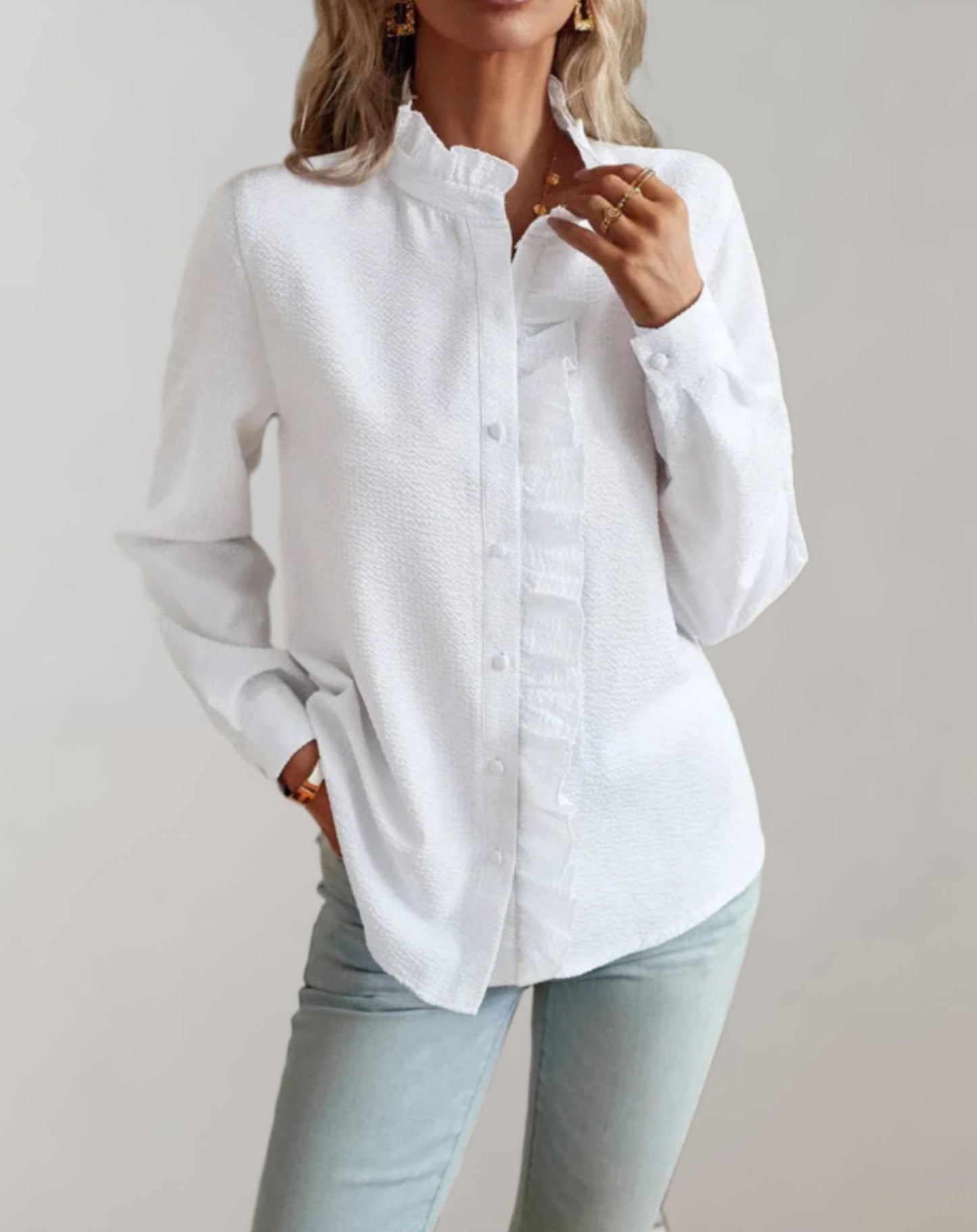 Celeste - High Neck Ruffled Long Sleeve Top