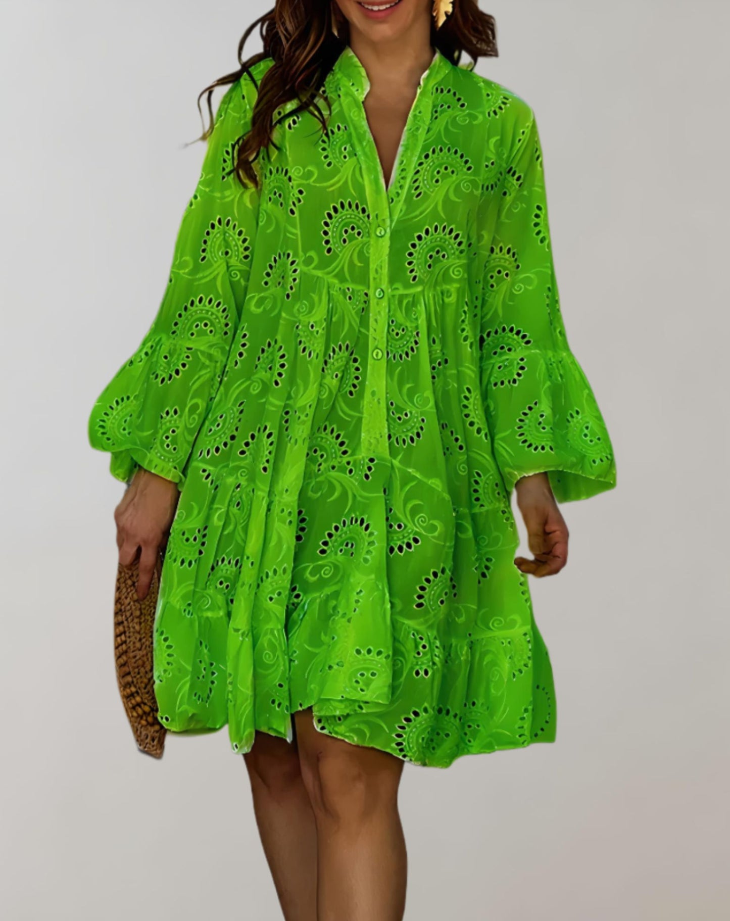 Mira - Stylish V-neck dress with embroidery for summers
