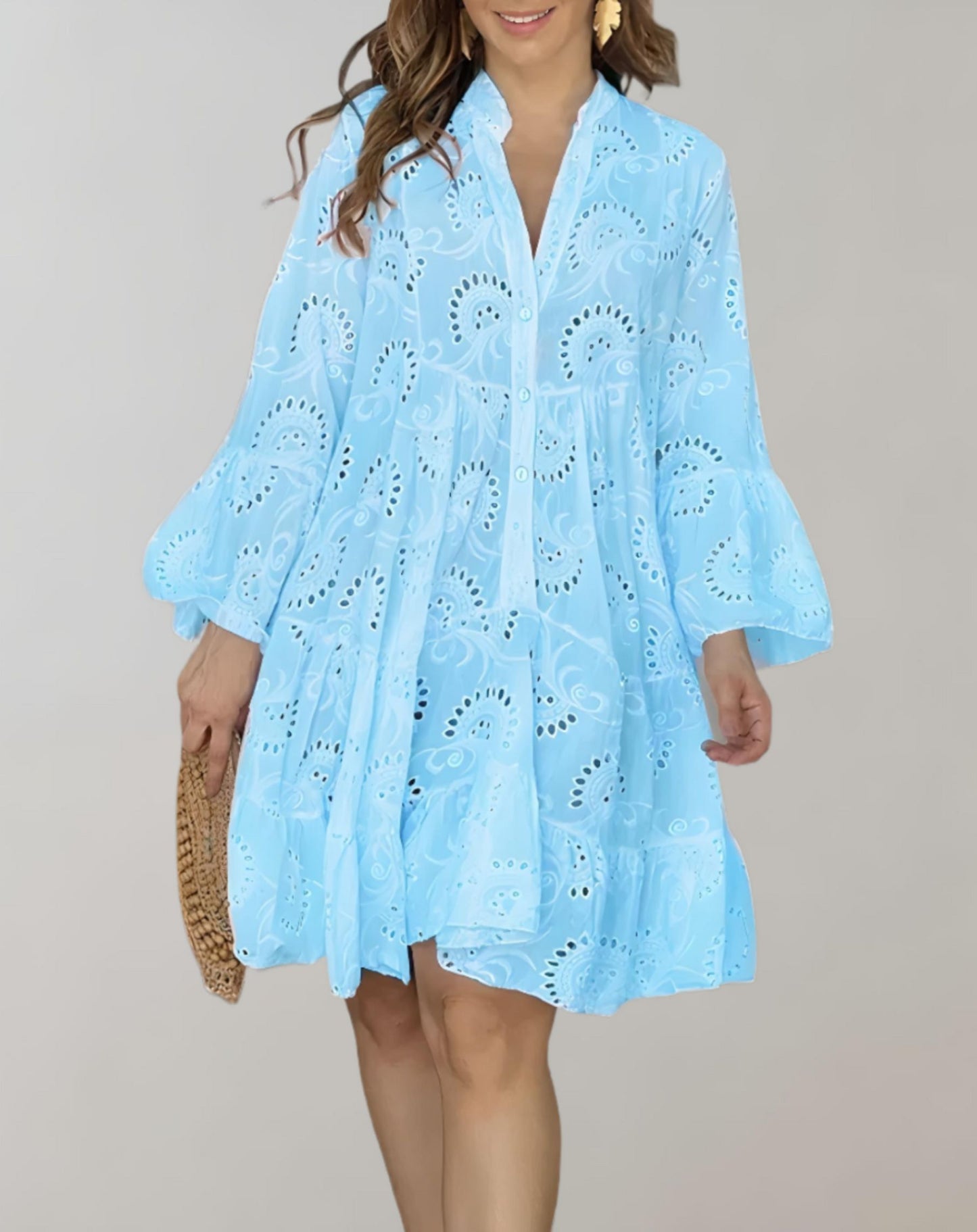 Mira - Stylish V-neck dress with embroidery for summers