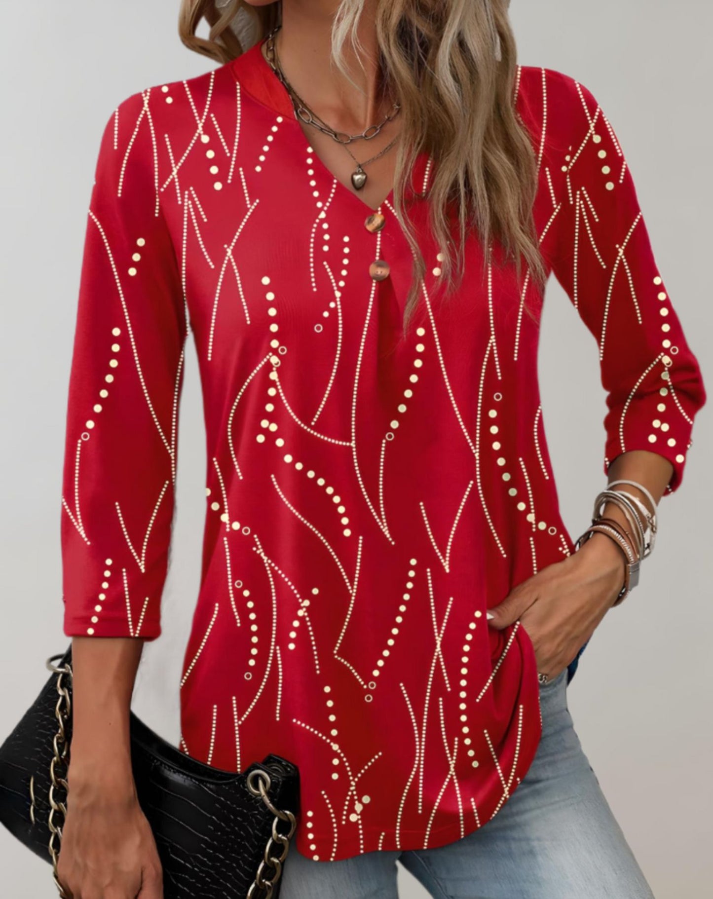 Srah - Elegant v-neck top with unique pattern