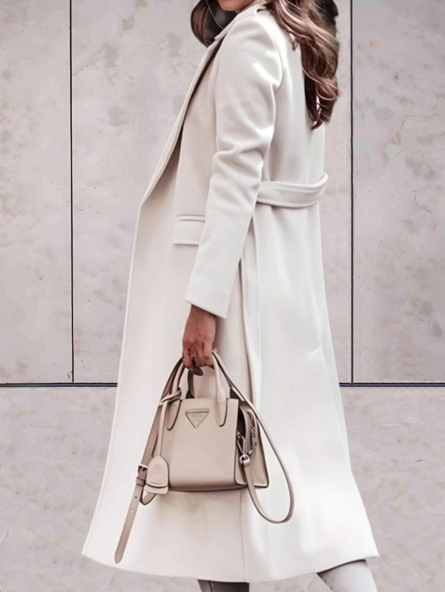 Caroline - Long Elegant Belted Coat with Notched Collar