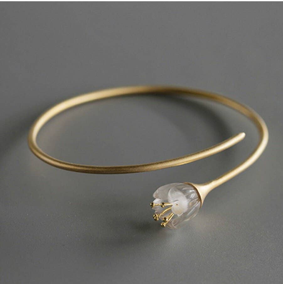 Elegant and refined Lily | Women's Floral Bracelet | Minimalist Design Bracelet, featuring a delicate floral charm and a sleek minimalist style, perfect for enhancing any outfit.