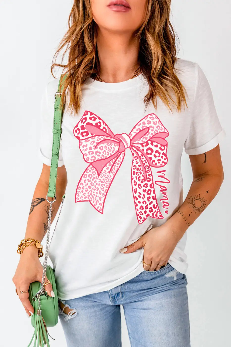 LuxeMoments White Leopard Bow Mother’s Day Fashion T-Shirt