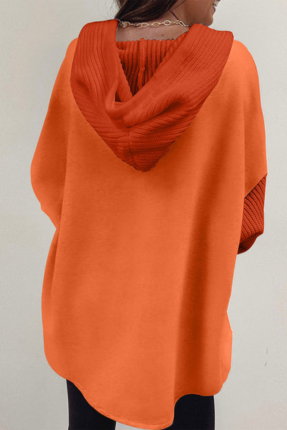 Button Up Contrast Knitted Sleeves Hooded Jacket