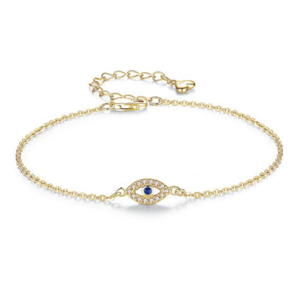 Close-up of the Layla Women's Evil Eye Bracelet featuring a delicate adjustable chain and a symbolic evil eye charm for a stylish and meaningful accessory.