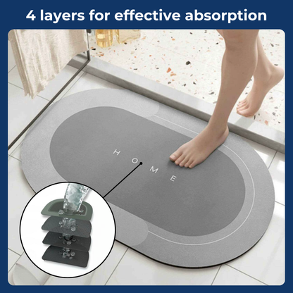 Oval anti-slip mat placed in a modern bathroom setting with slippers nearby, featuring a sleek and stylish design for the sale of Eva | Anti-Slip Mat | Stylish Home Mat.