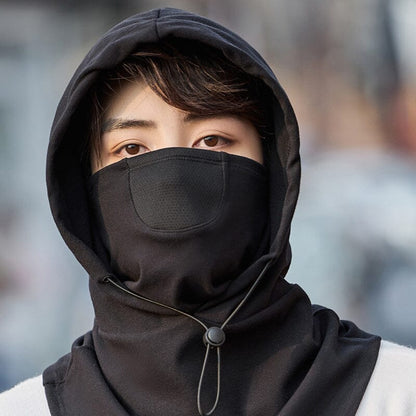 Protective hooded mask featuring a sleek design with adjustable fit, providing full coverage for outdoor activities and daily wear.