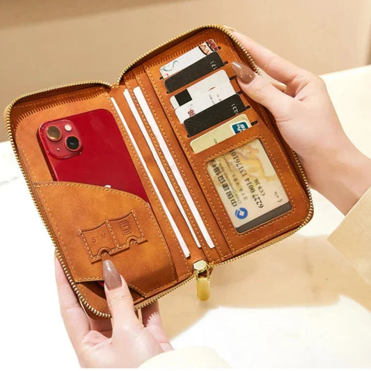 Travel wallet with a secure zipper closure, featuring a stylish design and "Passport" embossed on the front, ideal for organizing passports, cards, and travel essentials.