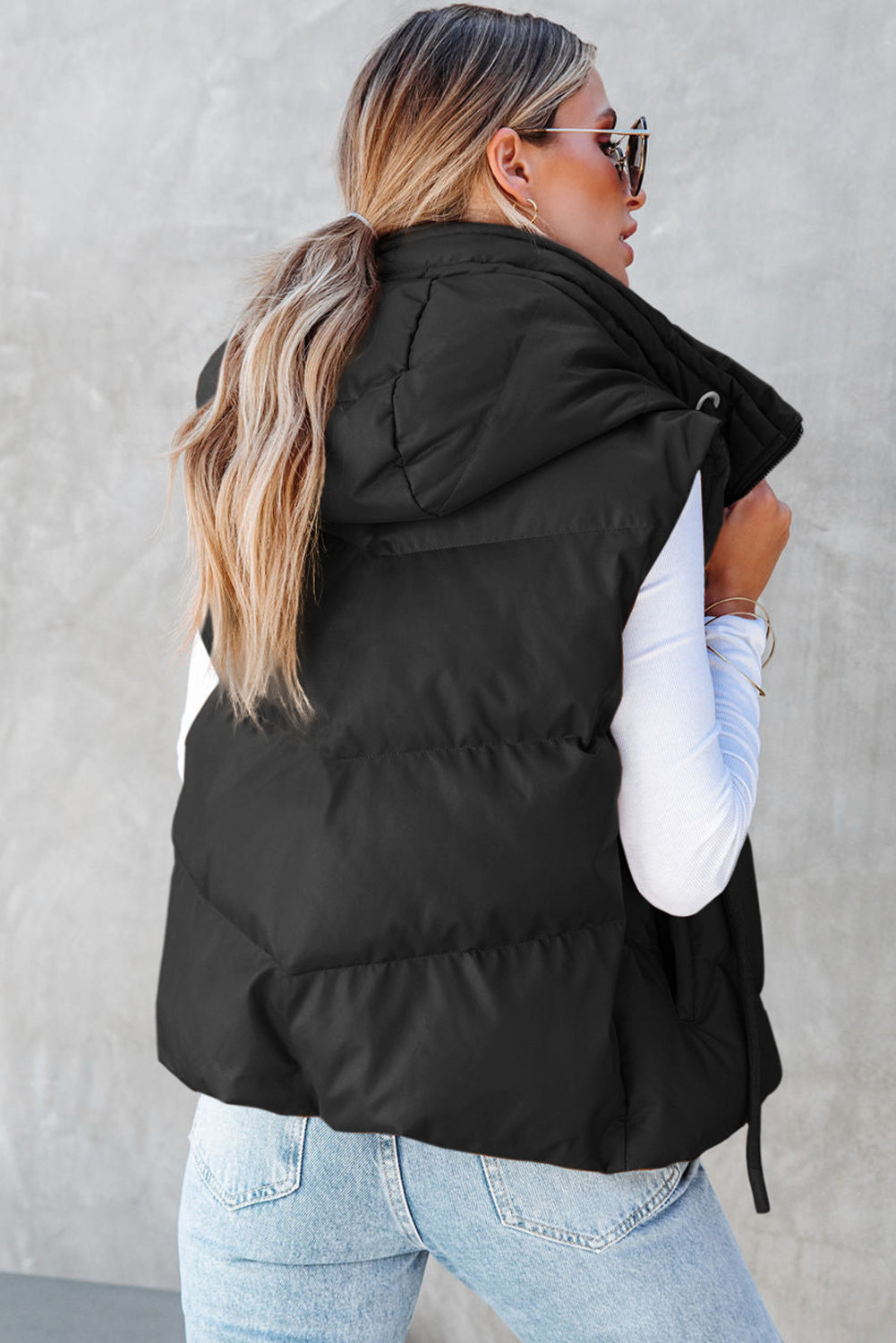 Puffer Hooded Vest with Drawstring Hem