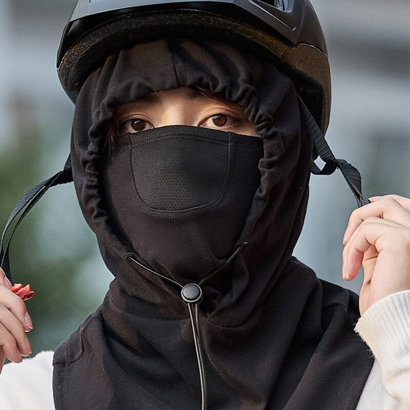 Protective hooded mask featuring a sleek design with adjustable fit, providing full coverage for outdoor activities and daily wear.