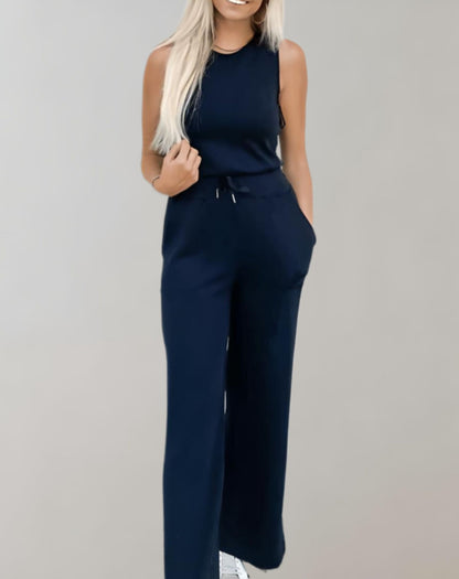 Sophia - Elegant 2-Piece Sleeveless Top and Wide-Leg Pant Set