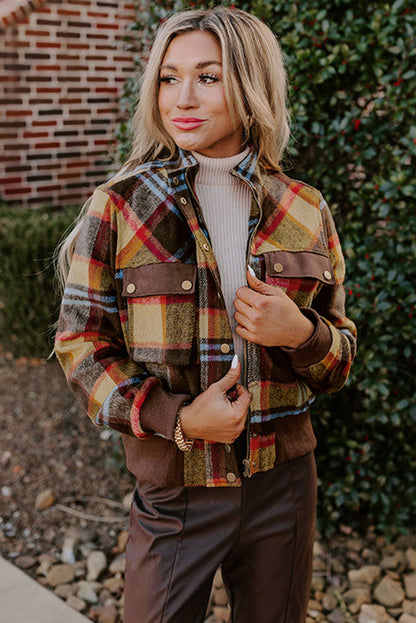 Plaid Button-Up Bomber Jacket