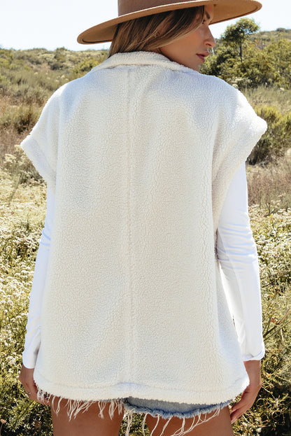Cozy Sleeveless Sherpa Cape with Button Closure