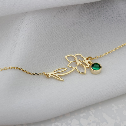 Close-up of the Lily Women's Floral Bracelet featuring a delicate floral pendant with a gemstone detail, showcasing its elegant and nature-inspired design.