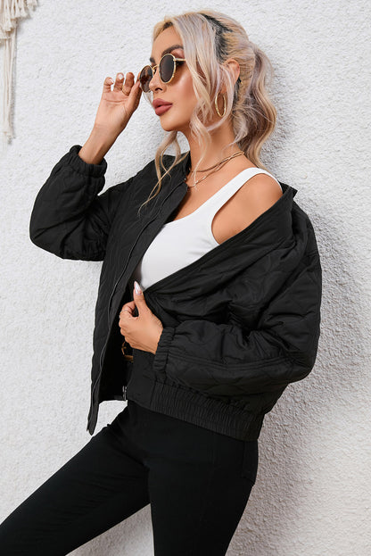 Chic Quilted Bomber Jacket with Elastic Hem