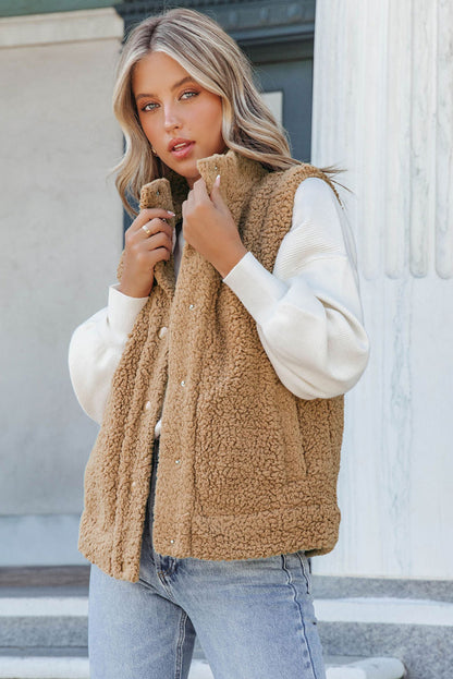 Sherpa Fleece Button-Up Vest