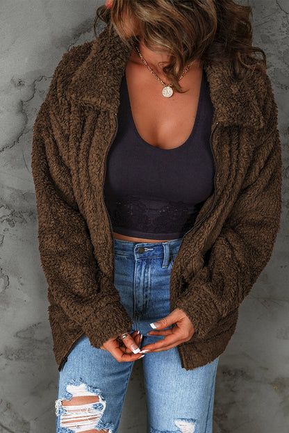 Oversized Cozy Brown Teddy Jacket
