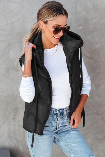 Puffer Hooded Vest with Drawstring Hem