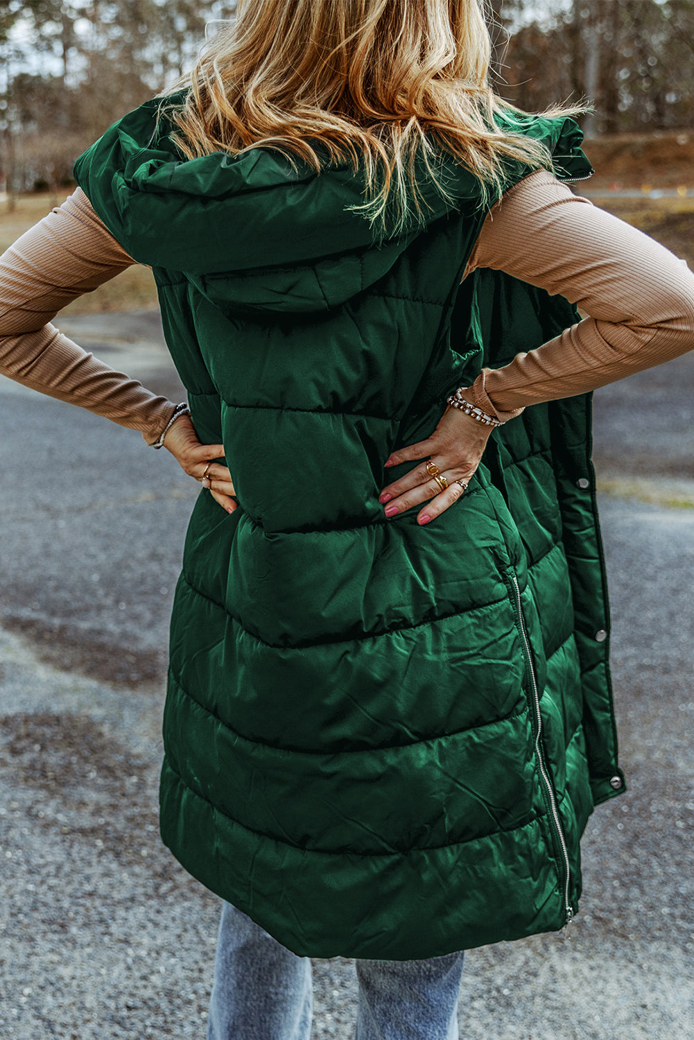 Lily - Long Puffer Vest with Hood