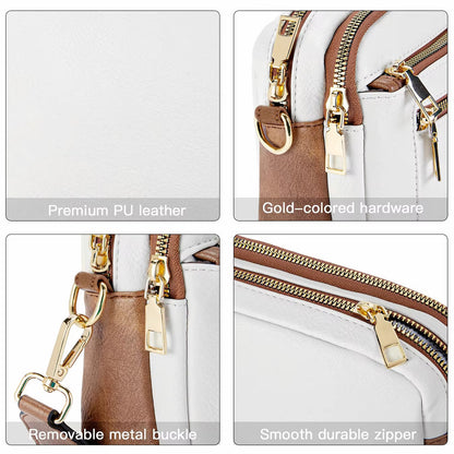  A woman sitting on a balcony railing wearing a stylish crossbody bag with an elegant design, featuring multiple compartments and an adjustable strap, ideal for everyday use.