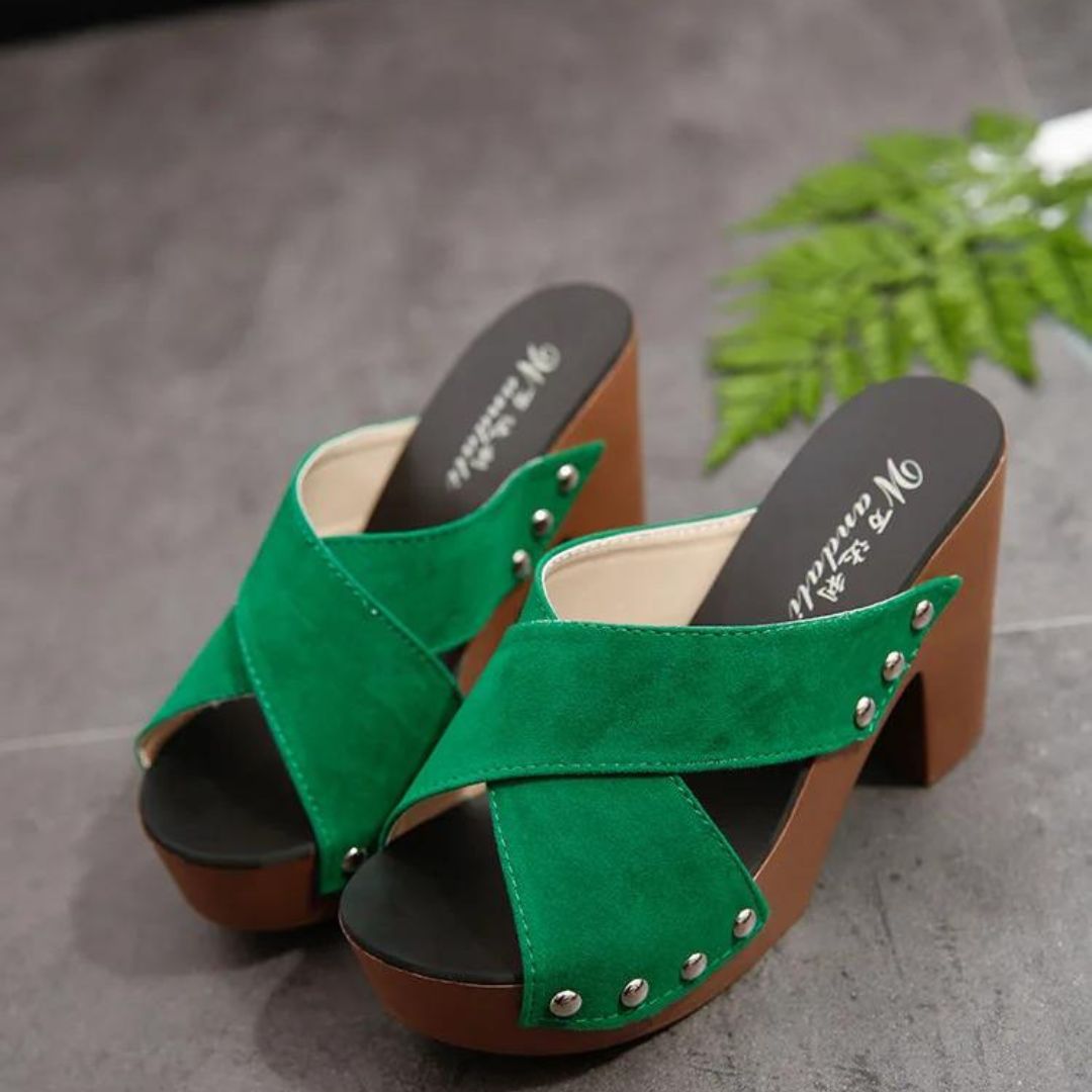 Zavanova - Platform Sandals with Color Block Design